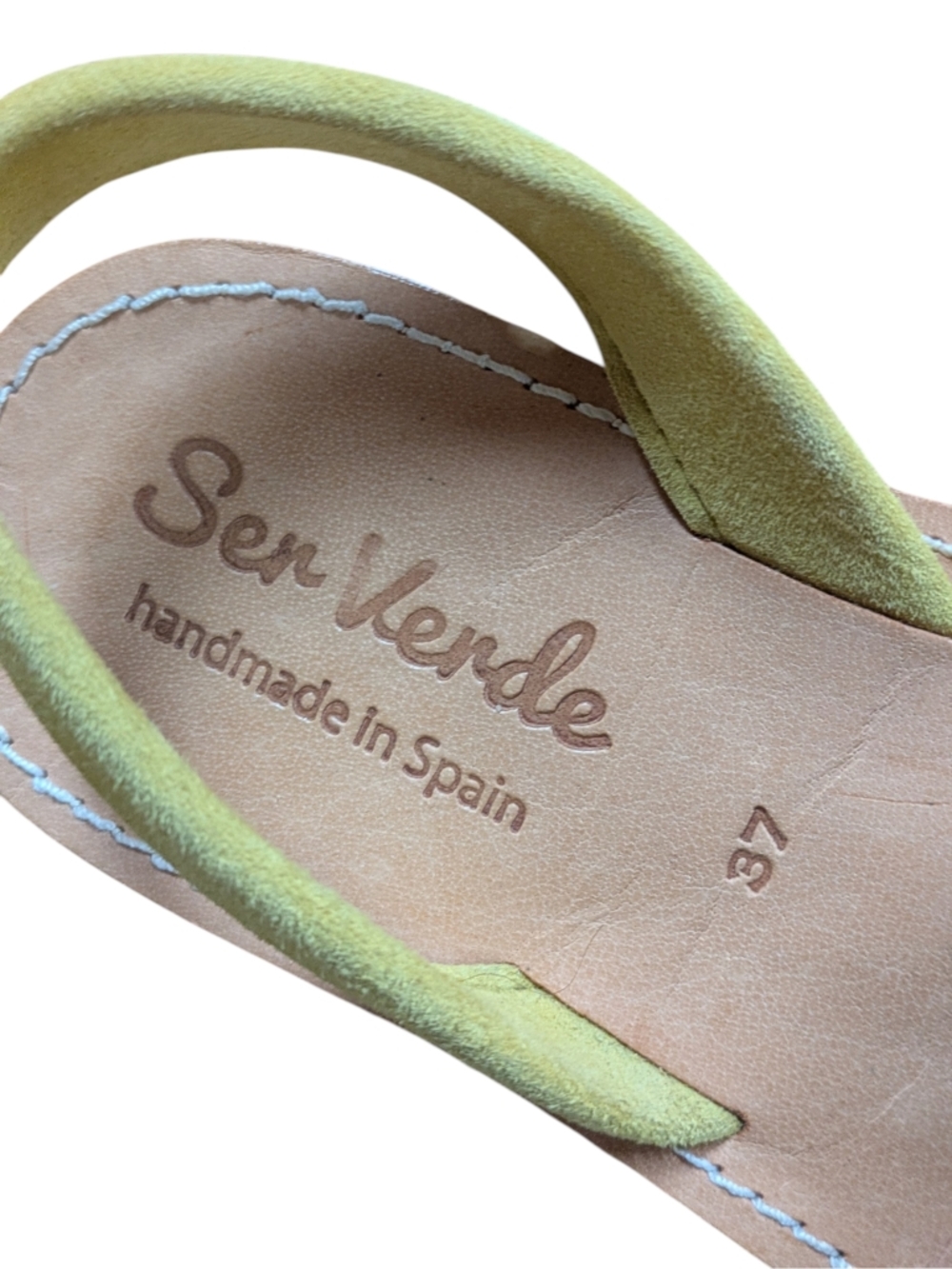 Ser Verde Flat Open Toe Sling Back Yellow Suede Sandals Size 37 - Picture 5 of 7